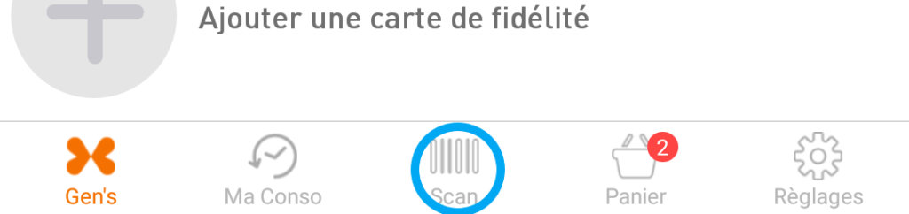 Position du bouton scan dans le menu de l'application