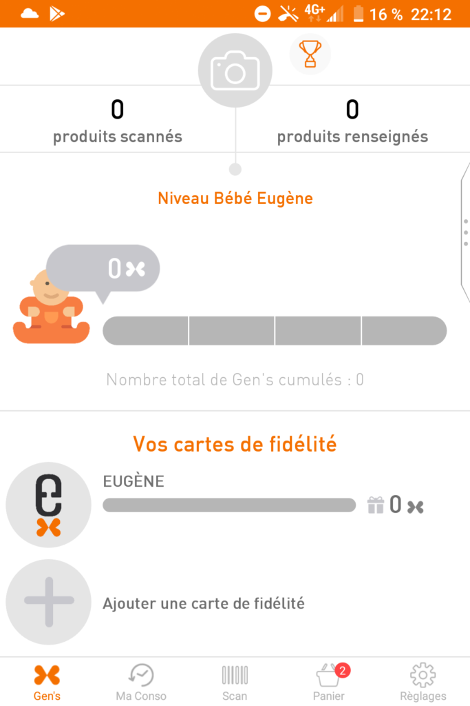 Copie d'écran de l'application Eugène par Uzer