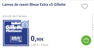 Copie d'écran de l'application Carrefour Drive sur le prix d'un paquet de lames Gilette Sûreté le 13 août 2018 à Gennevilliers